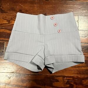 High Rise Y2K Tailored Shorts Gray Pinstripe Pink Buttons